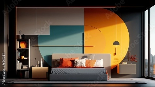 Fototapeta Pastel Paradise: Cozy Low-Poly Bedroom with Expressive Decor and Soft Daylight