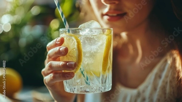 Fototapeta Refreshing Lemonade in a Glass with Lemon Slices