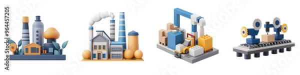 Fototapeta Colorful industrial buildings showcasing modern manufacturing and production processes with intricate designs and machinery. isolated on a transparent background