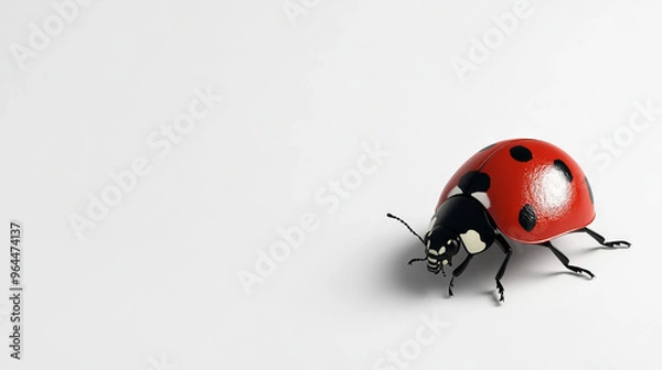 Fototapeta A ladybug sitting by itself against a plain white backdrop.