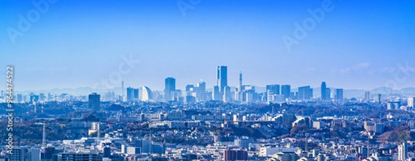 Fototapeta 横浜 みなとみらい 市街 の 遠景 パノラマ ビュー 【 横浜市 の イメージ 】 