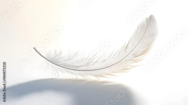 Obraz CG Floating Feather: A delicate, CG-rendered feather floating gracefully on a white background, casting a soft shadow.
