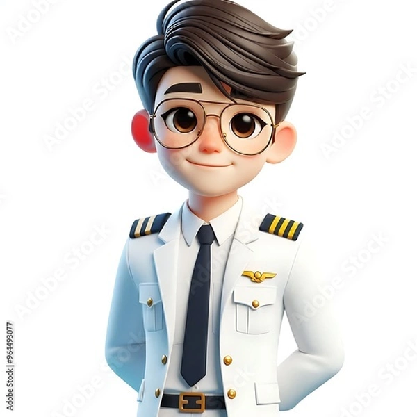 Obraz 3D Render Firefighter Cartoon Character on Solid White Background