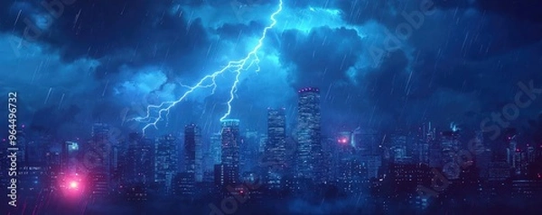 Obraz Cityscape Thunderstorm Night