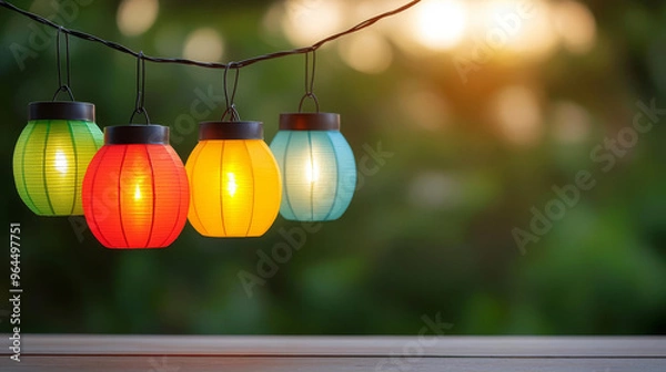 Obraz Traditional Indian lanterns glowing in vibrant hues, lighting up a festive Diwali night with joy and color