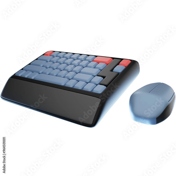 Fototapeta 3D Render of a Computer Keyboard and Mouse Set, Essential Office Desk Accessories. Clipart for Technology, Workstations, and Computing Equipment.