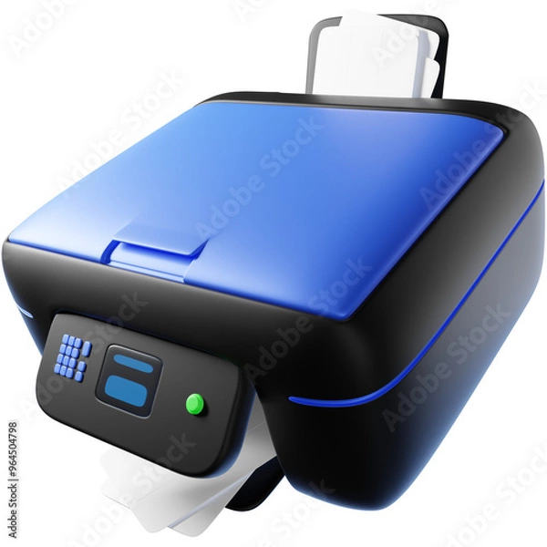 Fototapeta 3D Render of a Printer with Paper Output, Common Office Equipment. Clipart for Printing, Office Technology, and Document Management.