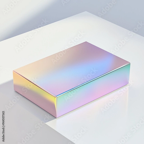 Fototapeta Front side, luxury smooth foil mettalize Rectangle Paper Box mock up standing on white background