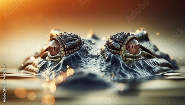 Obraz a crocodile with eyes on water
