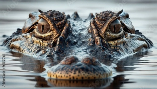 Fototapeta a crocodile with eyes on water