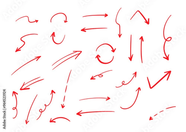 Fototapeta シンプルなペンの手書きの矢印セット ベクター 赤