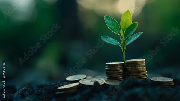 Fototapeta Gold Coins and Bitcoin Symbolizing Investment and Financial Growth