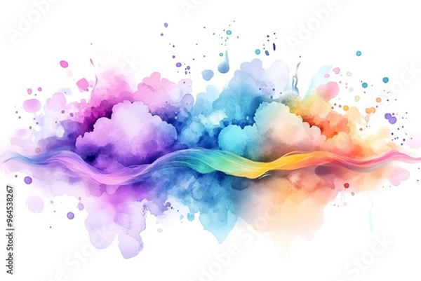 Fototapeta A colorful, abstract painting of a rainbow with a cloud in the background. The painting is full of vibrant colors and has a dreamy, whimsical feel to it