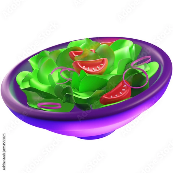 Fototapeta 3D Render of a Bowl of Fresh Salad with Vegetables, Ideal for Food-Related Designs. Clipart for Healthy Eating, Meal Prep, and Nutrition Themes.