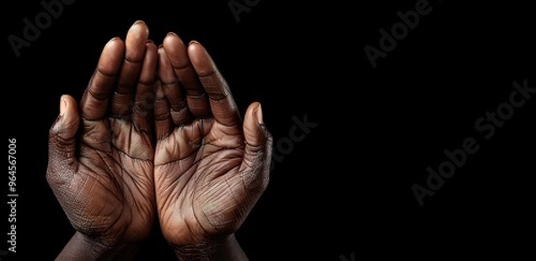 Obraz Two black hands raised in prayer against a dark background.  A powerful image of faith and devotion.