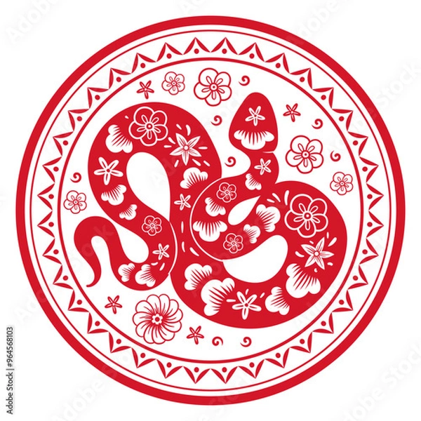 Fototapeta Snake zodiac sign. Chinese horoscope snake silhouette, Lunar New Year horoscope reptile animal, oriental astrological calendar flat vector illustration. Asian snake horoscope sign