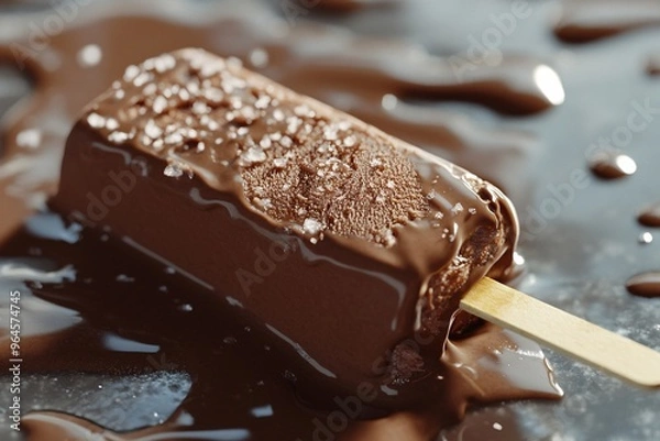 Obraz Chocolate Ice Cream Popsicle Melting on a Dark Background