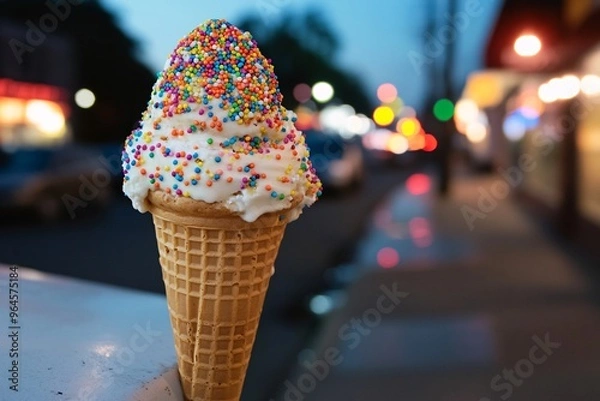 Obraz Ice Cream Cone with Sprinkles at Night