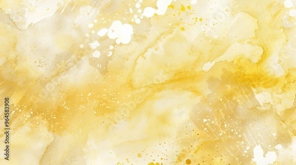 Fototapeta A magnificent texture of a golden watercolor forms a captivating background. The golden hue shimmers and glows, creating a luxurious and warm feel. The texture is rich and unique, with the watercolor 