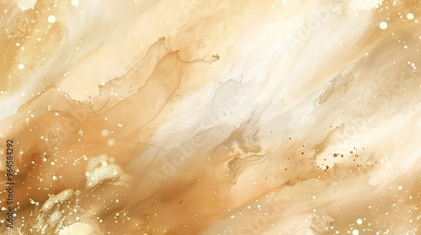 Fototapeta A magnificent texture of a golden watercolor forms a captivating background. The golden hue shimmers and glows, creating a luxurious and warm feel. The texture is rich and unique, with the watercolor 