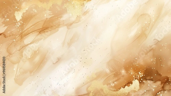 Fototapeta A magnificent texture of a golden watercolor forms a captivating background. The golden hue shimmers and glows, creating a luxurious and warm feel. The texture is rich and unique, with the watercolor 