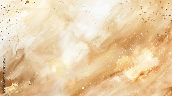 Fototapeta A magnificent texture of a golden watercolor forms a captivating background. The golden hue shimmers and glows, creating a luxurious and warm feel. The texture is rich and unique, with the watercolor 