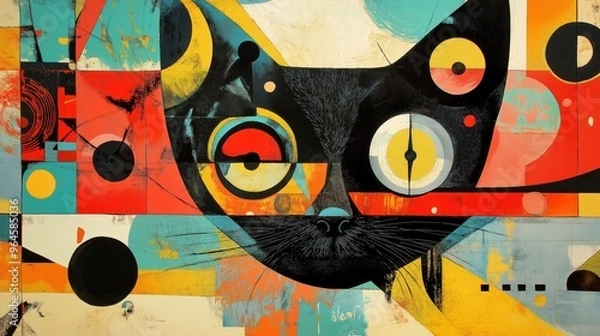 Fototapeta Abstract Colorful Cat in Retro Futurism Style Artwork