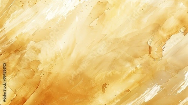 Fototapeta A magnificent texture of a golden watercolor forms a captivating background. The golden hue shimmers and glows, creating a luxurious and warm feel. The texture is rich and unique, with the watercolor 