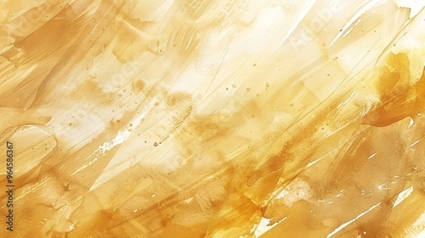 Fototapeta A magnificent texture of a golden watercolor forms a captivating background. The golden hue shimmers and glows, creating a luxurious and warm feel. The texture is rich and unique, with the watercolor 