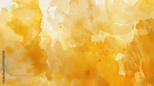 Fototapeta A magnificent texture of a golden watercolor forms a captivating background. The golden hue shimmers and glows, creating a luxurious and warm feel. The texture is rich and unique, with the watercolor 
