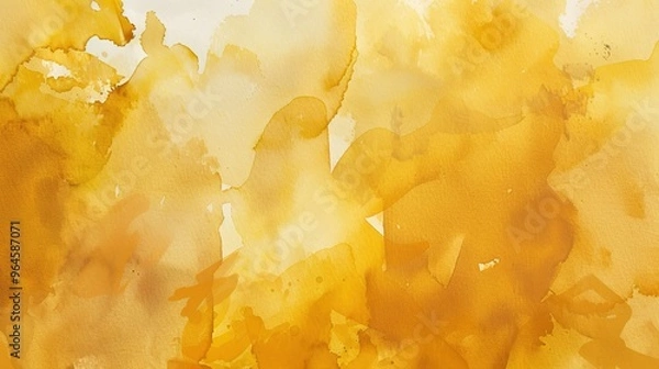 Fototapeta A magnificent texture of a golden watercolor forms a captivating background. The golden hue shimmers and glows, creating a luxurious and warm feel. The texture is rich and unique, with the watercolor 