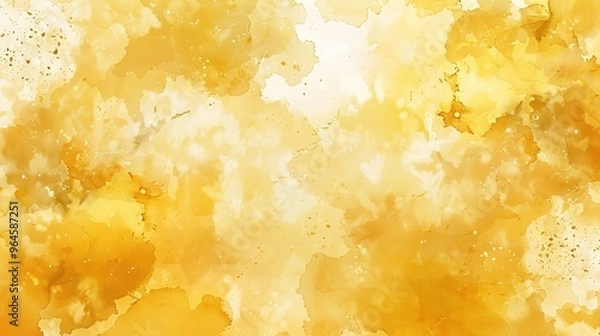 Fototapeta A magnificent texture of a golden watercolor forms a captivating background. The golden hue shimmers and glows, creating a luxurious and warm feel. The texture is rich and unique, with the watercolor 