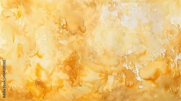 Fototapeta A magnificent texture of a golden watercolor forms a captivating background. The golden hue shimmers and glows, creating a luxurious and warm feel. The texture is rich and unique, with the watercolor 