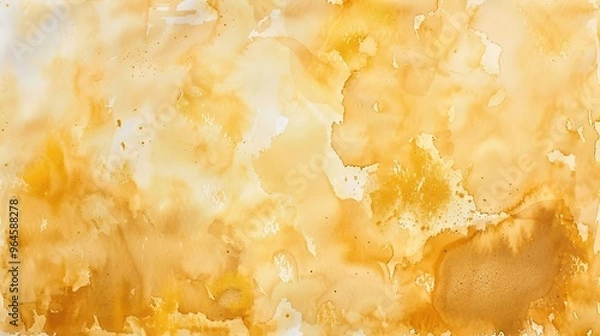 Fototapeta A magnificent texture of a golden watercolor forms a captivating background. The golden hue shimmers and glows, creating a luxurious and warm feel. The texture is rich and unique, with the watercolor 