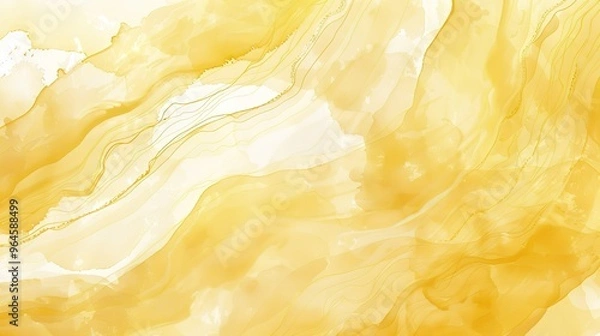 Fototapeta A magnificent texture of a golden watercolor forms a captivating background. The golden hue shimmers and glows, creating a luxurious and warm feel. The texture is rich and unique, with the watercolor 