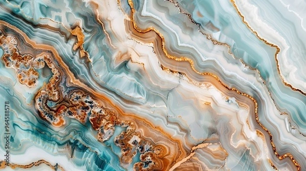Fototapeta A captivating texture of marble forms a colorful background. The marble shows unique patterns and swirls, with a variety of colors blending together. This background has a rich and luxurious feel, wit