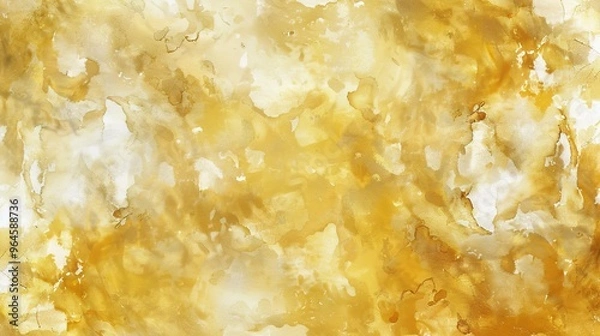 Fototapeta A magnificent texture of a golden watercolor forms a captivating background. The golden hue shimmers and glows, creating a luxurious and warm feel. The texture is rich and unique, with the watercolor 