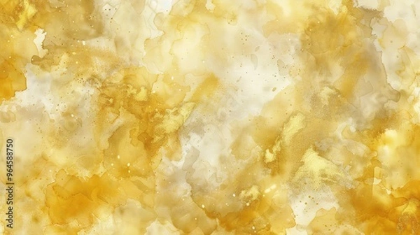 Fototapeta A magnificent texture of a golden watercolor forms a captivating background. The golden hue shimmers and glows, creating a luxurious and warm feel. The texture is rich and unique, with the watercolor 