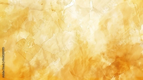 Fototapeta A magnificent texture of a golden watercolor forms a captivating background. The golden hue shimmers and glows, creating a luxurious and warm feel. The texture is rich and unique, with the watercolor 