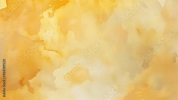 Fototapeta A magnificent texture of a golden watercolor forms a captivating background. The golden hue shimmers and glows, creating a luxurious and warm feel. The texture is rich and unique, with the watercolor 