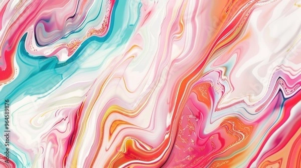 Fototapeta A captivating texture of marble forms a colorful background. The marble shows unique patterns and swirls, with a variety of colors blending together. This background has a rich and luxurious feel, wit