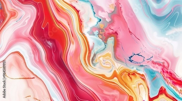 Fototapeta A captivating texture of marble forms a colorful background. The marble shows unique patterns and swirls, with a variety of colors blending together. This background has a rich and luxurious feel, wit