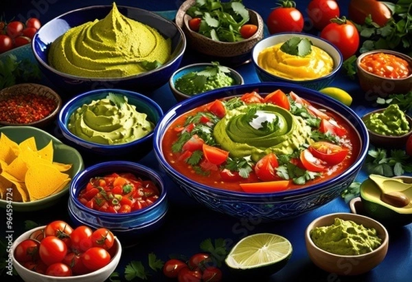 Obraz vibrant mexican cuisine featuring fresh ingredients bold flavors colorful presentation traditional dishes, appetizers, delicious, enticing, exotic, guacamole