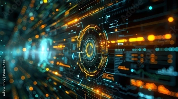 Fototapeta Futuristic Digital Interface for Mitigating Risks in Technology and Business Environments