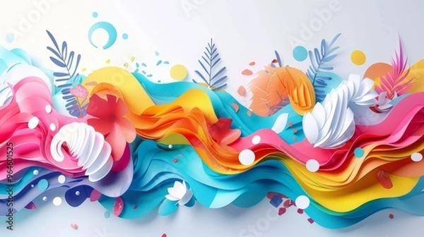 Fototapeta Vibrant Abstract Paper Art Collage with Colorful Layers and Shapes for Creative and Artistic Design Projects