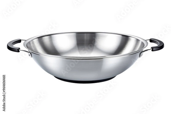 Obraz Wok pan, single piece, metal glistening, no food, centered, full body visible, isolation against a pure white background, stock photo style, ultra clear, highly detailed
