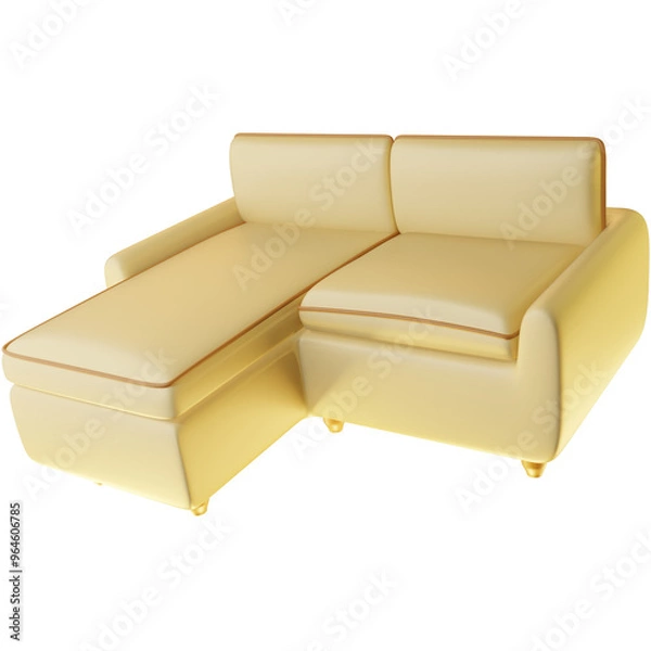 Fototapeta 3D Render of an L-Shaped Sofa, Perfect for Living Room or Lounge Area Projects. Clipart for Furniture, Home Interiors, and Spacious Seating Arrangements.