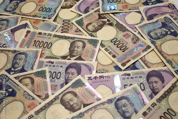 Fototapeta たくさんの日本円紙幣　バックグラウンド