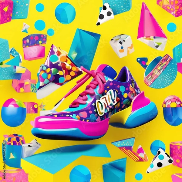 Obraz Vibrant 3D Cartoon-Style Shoe with Pop and Glow Effects