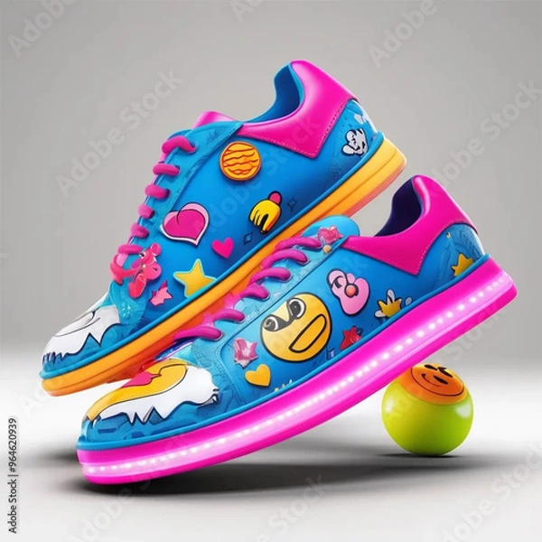 Fototapeta Vibrant 3D Cartoon-Style Shoe with Pop and Glow Effects